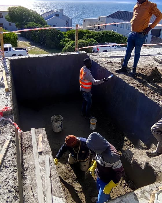 A pool build in progress, a new build, coastal site